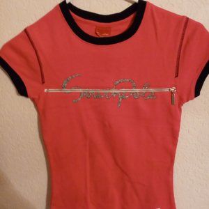 SOUTHPOLE WOMENS JUNIORS PINK FRT ZIPPER W BLACK TRIM TEE SHIRT SZ SM